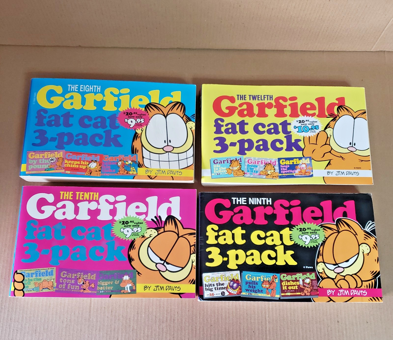 4 Garfield FAT CAT 3-PACK Book LOT Jim Davis Vintage Comic #8,9,10 & 12 1998-01