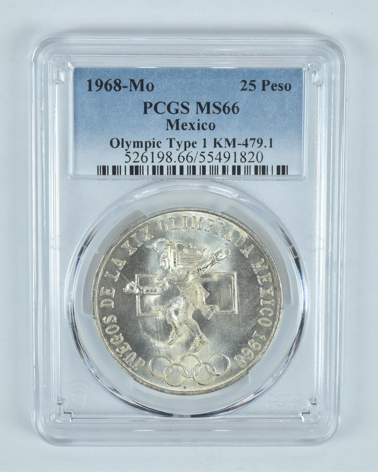 1968 Mo Mexico 25 Pesos Olympic Type 1 MS66 PCGS Blue Label
