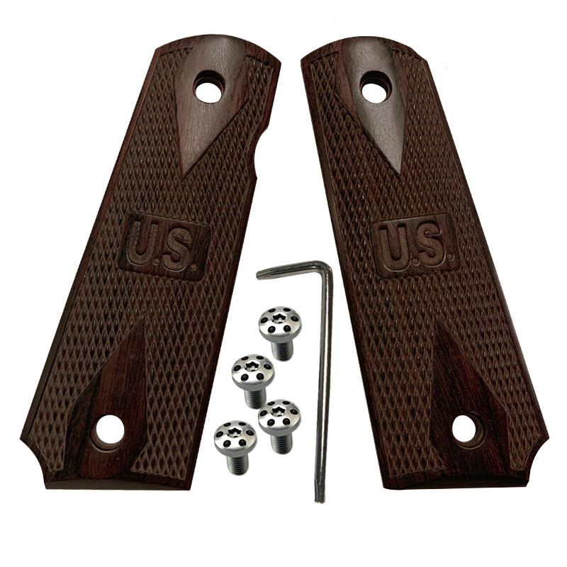 1911 Classic Wood Grips Full Size W/ Screws Embossed U.S. fits Springfield Colt 