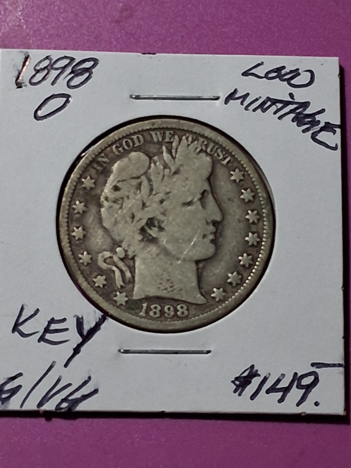 1898-0 BARBER HALF DOLLAR. KEY DATE. LOW MINTAGE 1898-0 BARBER HALF DOLLAR. KEY DATE. LOW MINTAGE