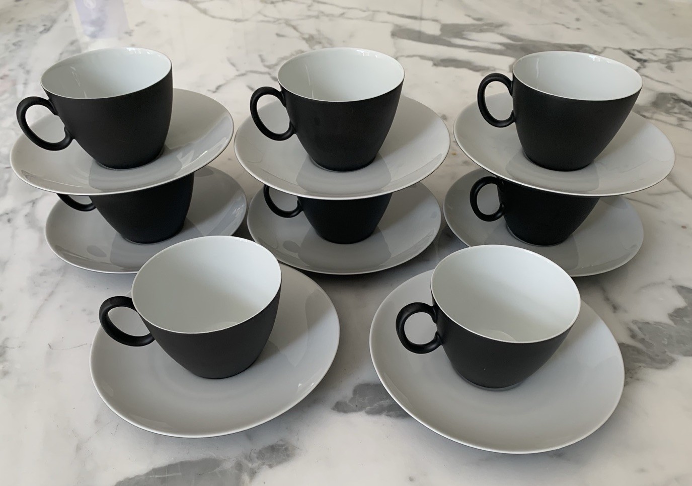 8 ROSENTHAL Raymond Loewy Continental China Rhythm Charcoal Cups & Saucers MCM