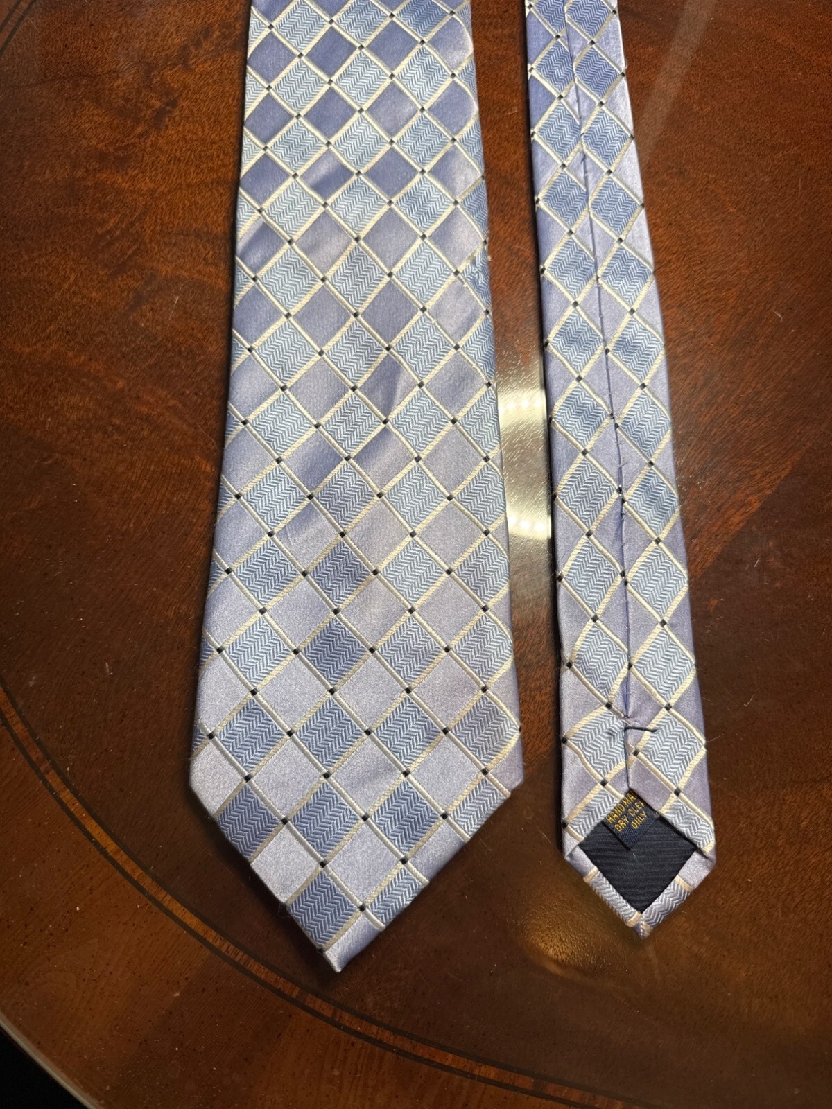 Vintage Handmade Silk Tie W/ Blue/Gold Geometric Pattern Henry Jacobson    41-36