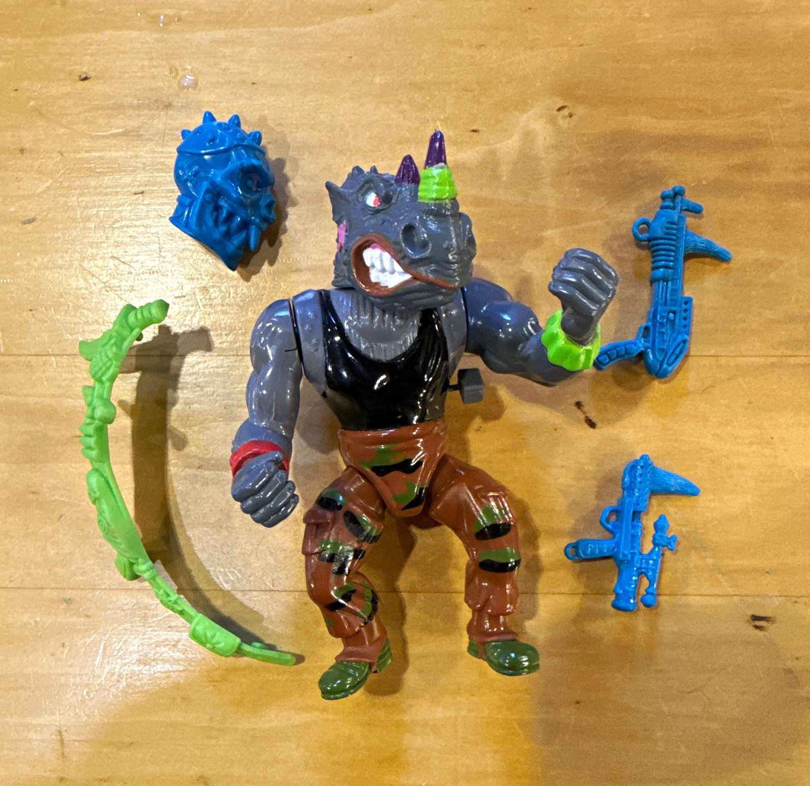 Vintage 1991 TMNT Wacky Action Machine Gunnin Rocksteady 100% Complete Playmates