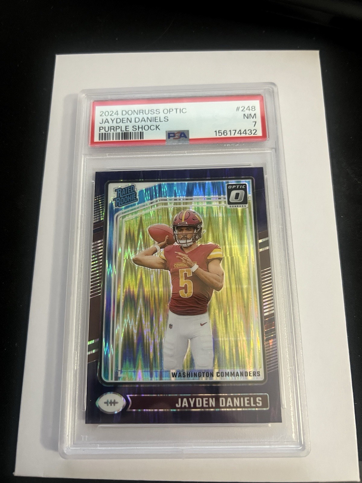 Panini 2024 Donruss Optic Jayden Daniels Rated Rookie Purple Shock #248 PSA 7 Panini 2024 Donruss Optic Jayden Daniels Rated Rookie Purple Shock #248 PSA 7