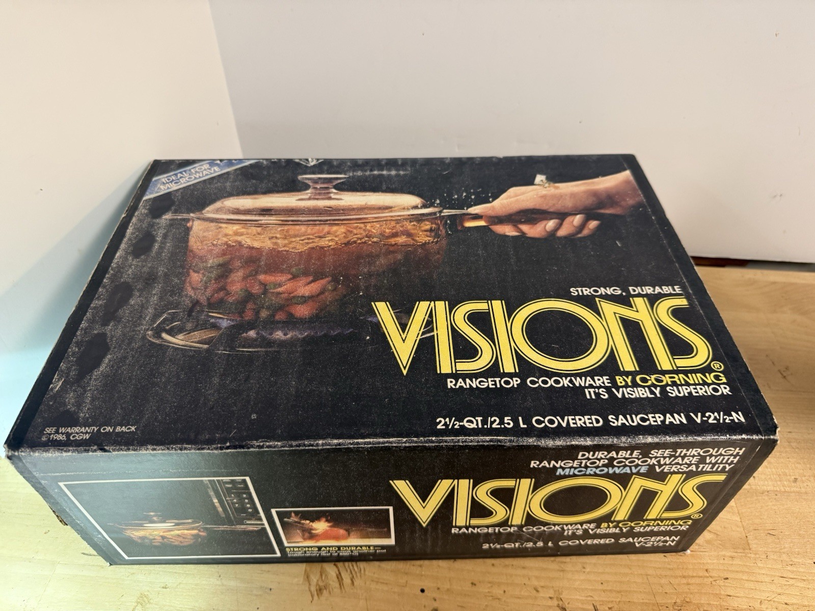 Vintage Corning Vision Ware 2.5l Amber Glass Pot Sauce Pan Lid NOS Box