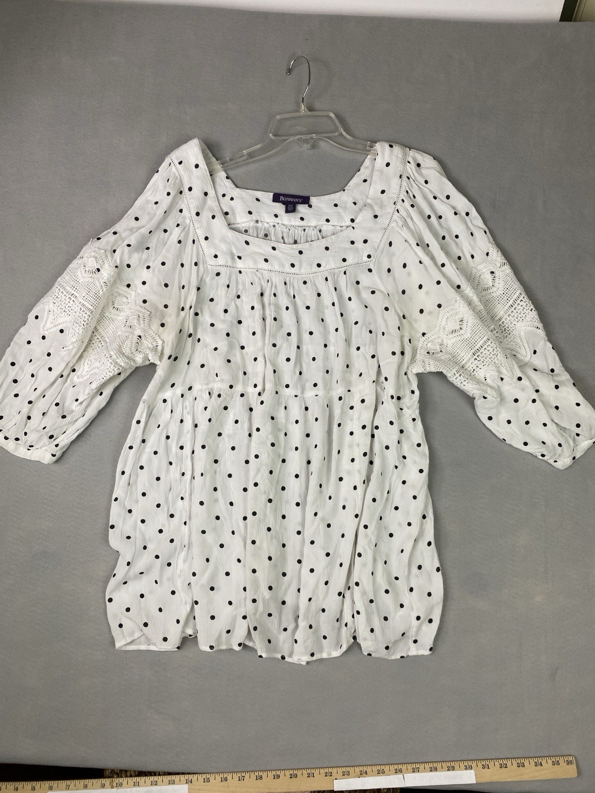 Woman\'s Roaman\'s Tunic Blouse Boho white polka back dot Woman\'s Roaman\'s Tunic Blouse Boho white polka back dot