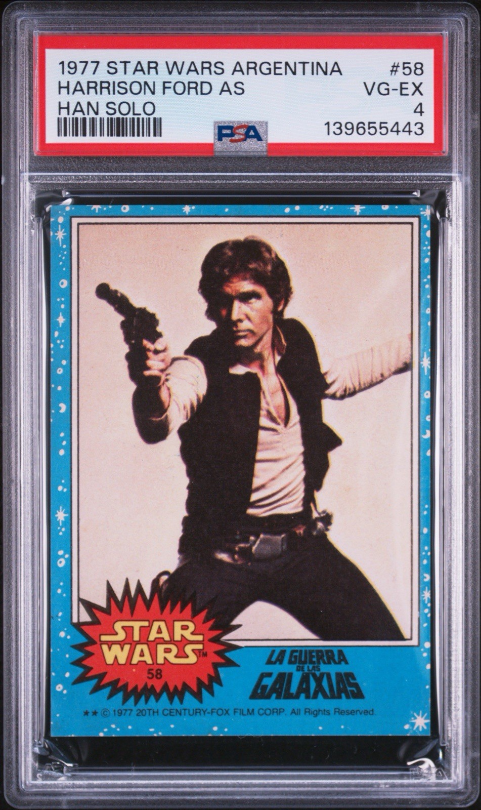 1977 STAR WARS ARGENTINA STANI HARRISON FORD HAN SOLO #58 ROOKIE PSA NEW GRADE