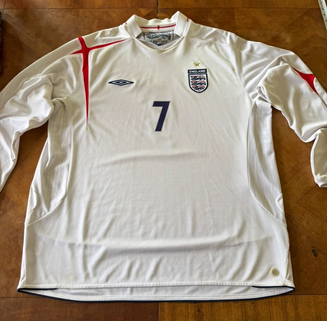 England David Beckham #7 Long Sleeve 3XL Soccer Jersey White Red Blue England David Beckham #7 Long Sleeve 3XL Soccer Jersey White Red Blue