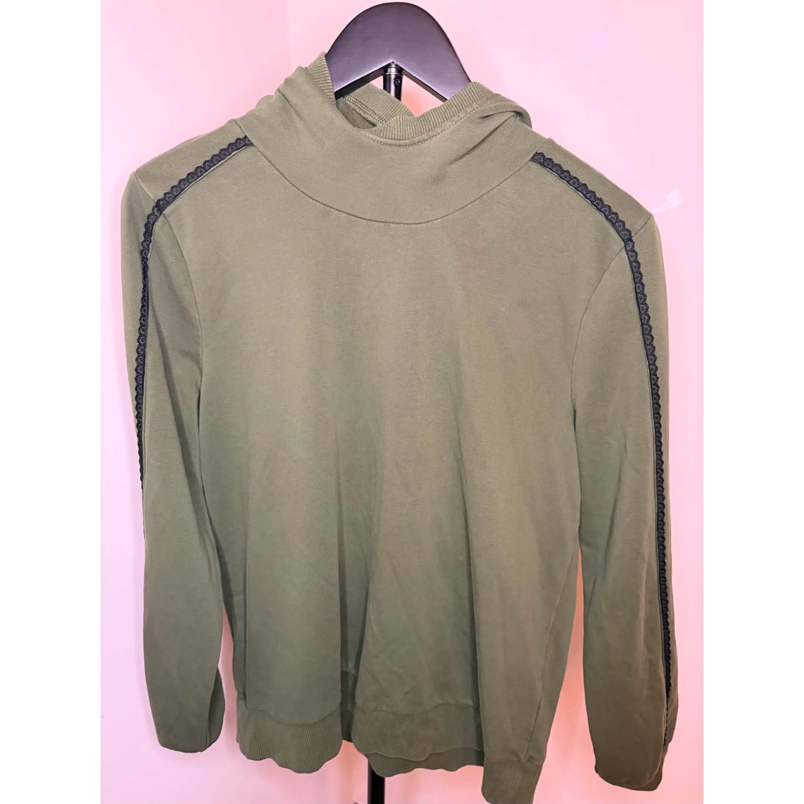 J by Jason Wu Women’s Olive Green Hooded Pullover Lace Trim Size XS