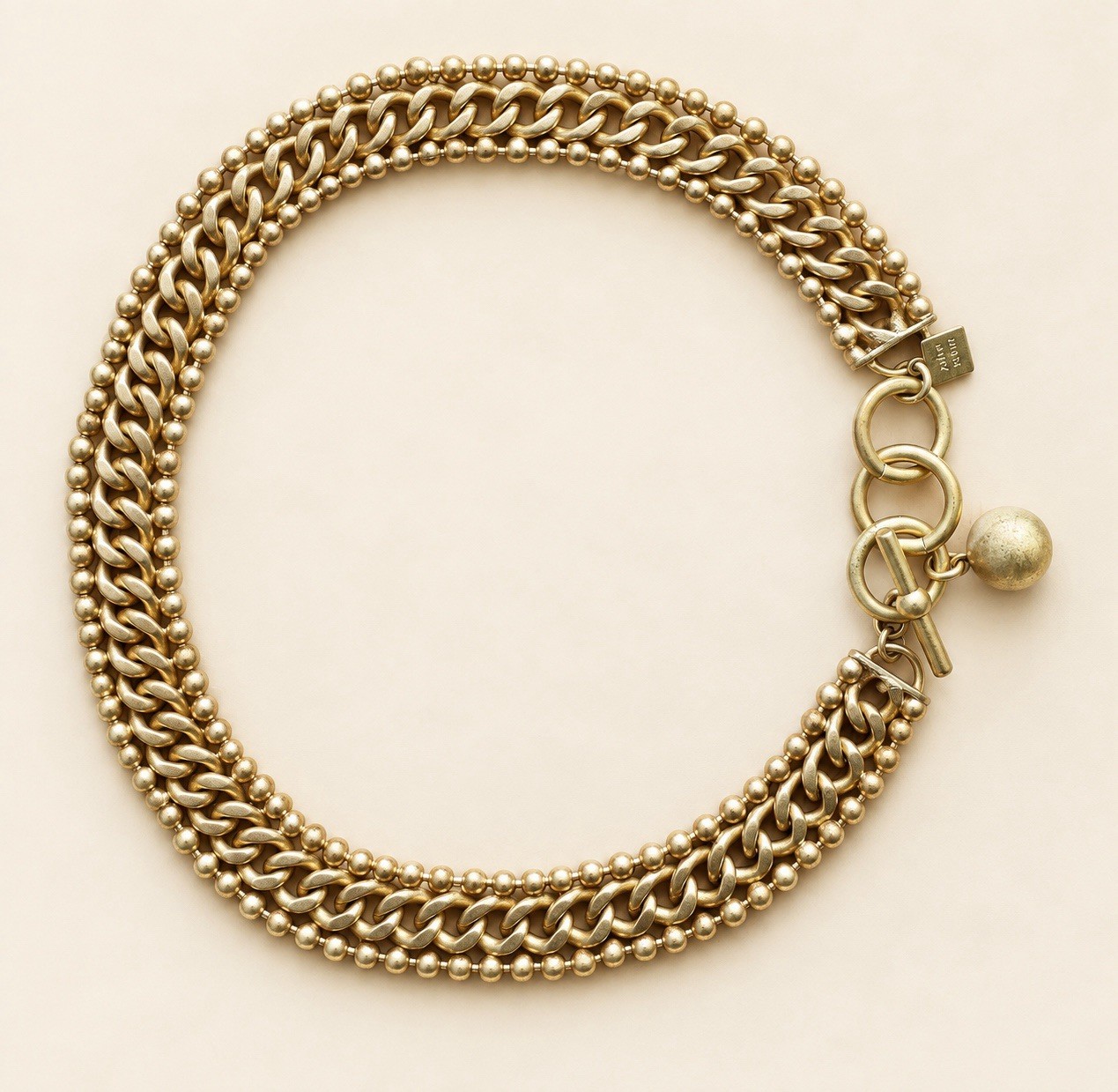 Vintage Anne Klein Signed Gold Tone Multi Strand Curb Chain Bead Necklace 17”