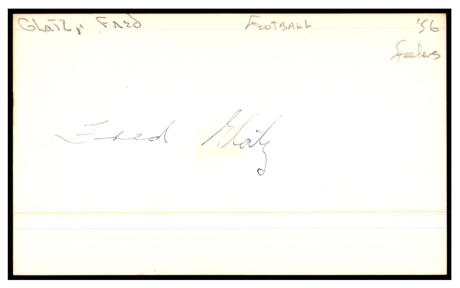 Fred Glatz Signed Index Card 3x5 Autographed 1956 Steelers 87306