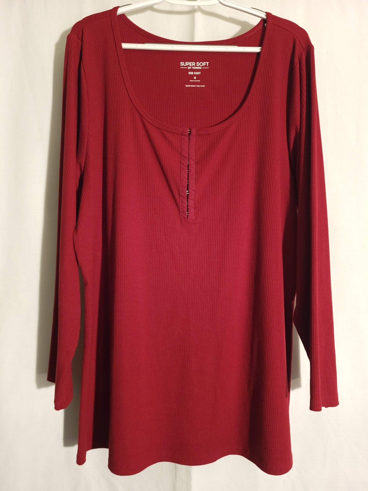 Torrid Super Soft-Dark Red Rib Knit Long Sleeve 1/4 Hook & Loop Top-4X