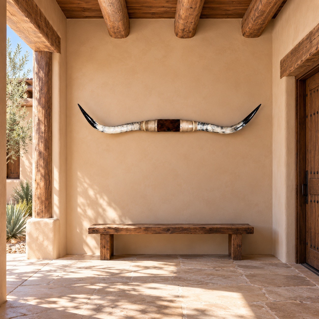 Mounted Longhorn Horns 63” Wide, Western Ranch Wall Decor