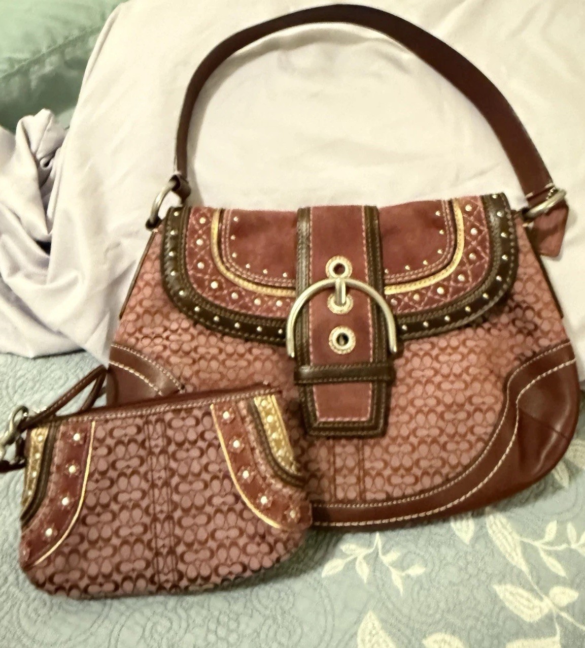 COACH Vintage Burgundy Y2K SOHO Mini Signature Bag & Wristlet 11517 Rare Find