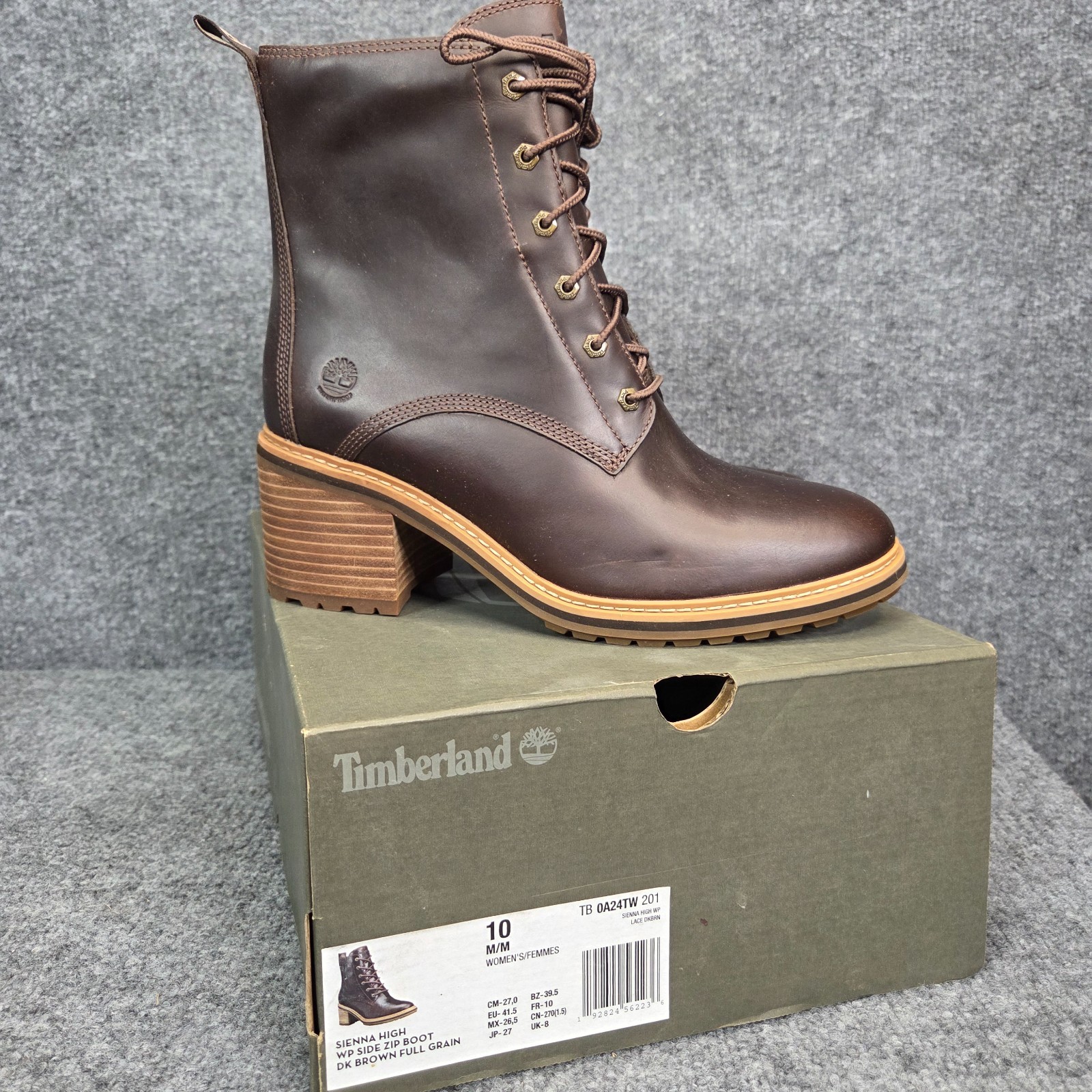 NEW Timberland Women’s Sienna High Waterproof Leather Side Zip Lace-Up Boots 10
