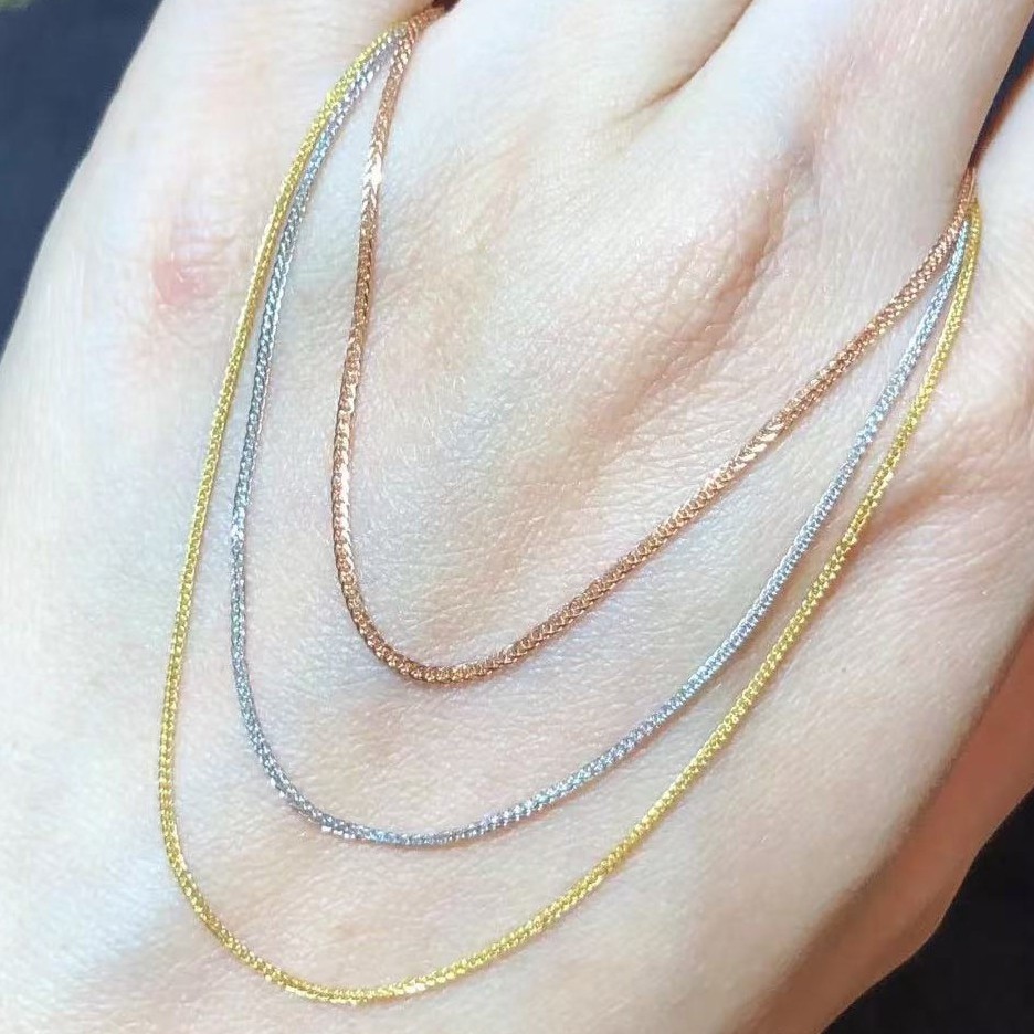 1.0mm Stamped AU750 Solid 18K White Gold Chopin Necklace Fine Gold Chain 18 inch