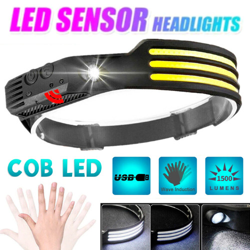 COB LED Headlamp USB Rechargeable Headlight Bar Head Band Torch Work Light 6000K