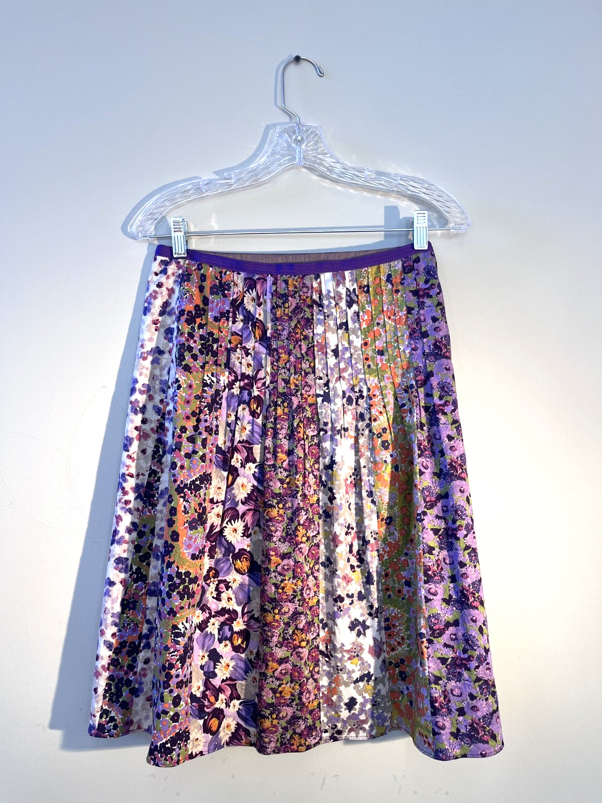 Etro Floral Cotton Poplin Skirt Purple Piping IT42 30W Etro Floral Cotton Poplin Skirt Purple Piping IT42 30W