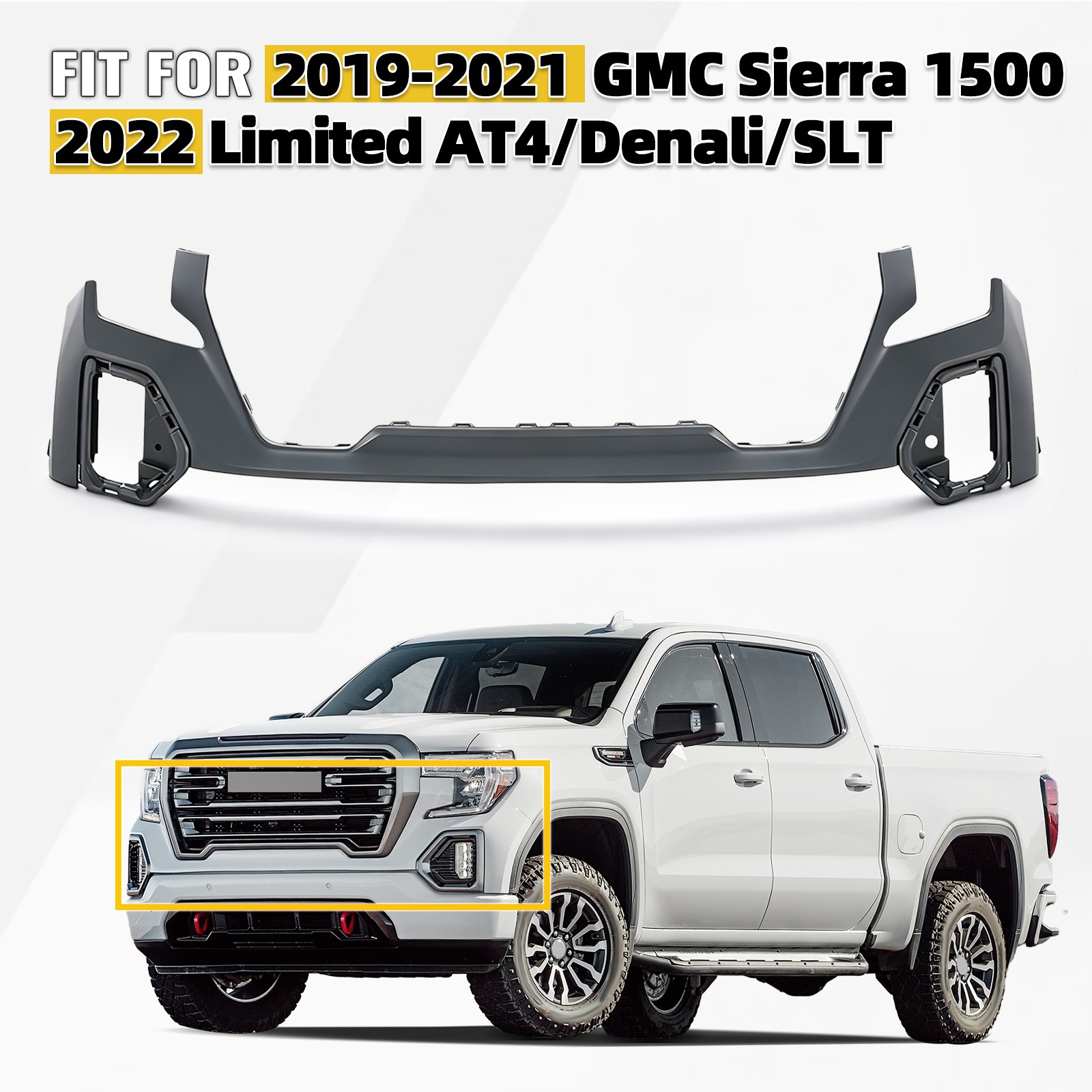 For 2019-2021 GMC Sierra 1500 AT4 Denali SLT Front Bumper Cover Upper Primed