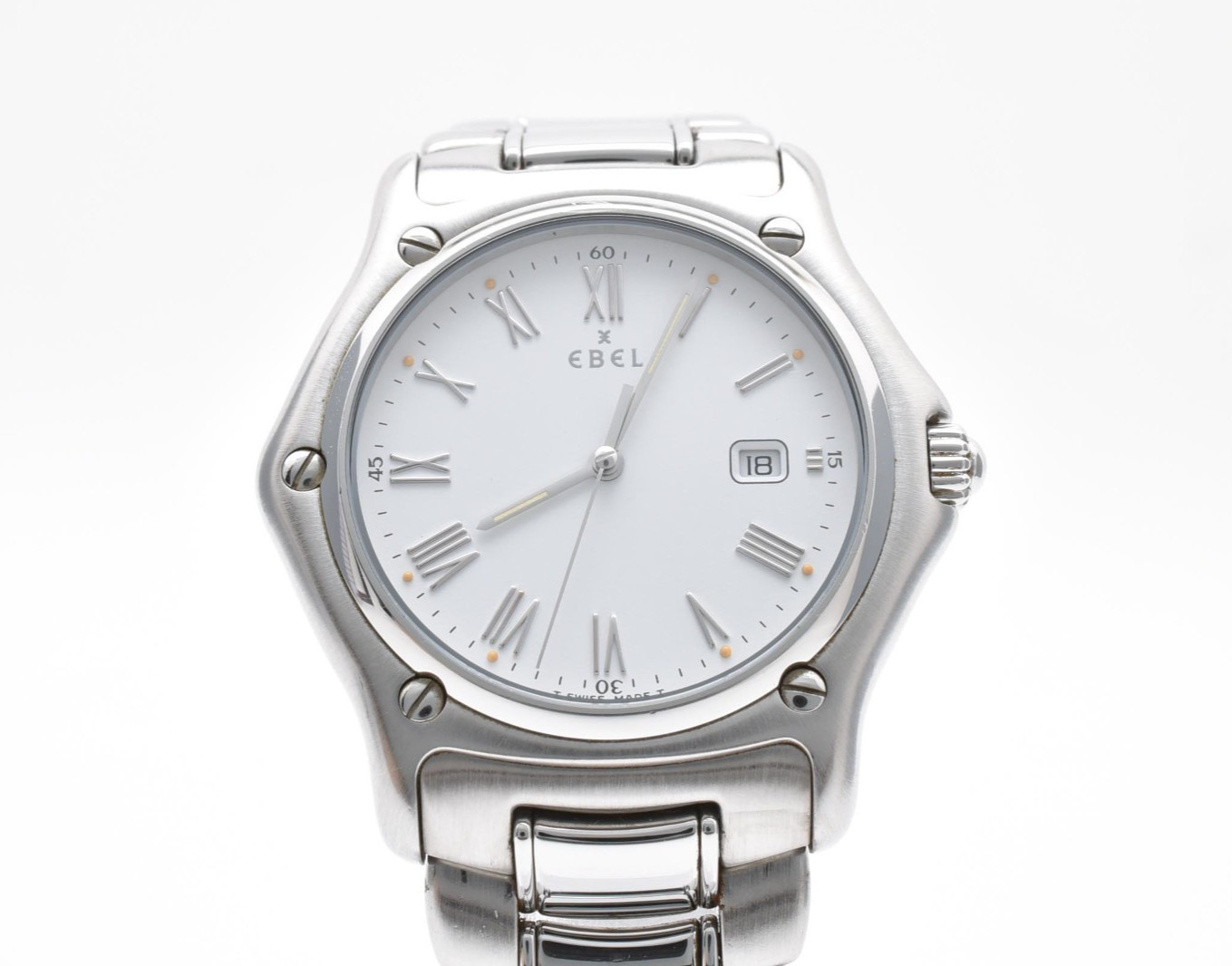 EBEL 1911 Classic Wave 987902 Date White Dial Silver Quartz Men's Watch JAPAN