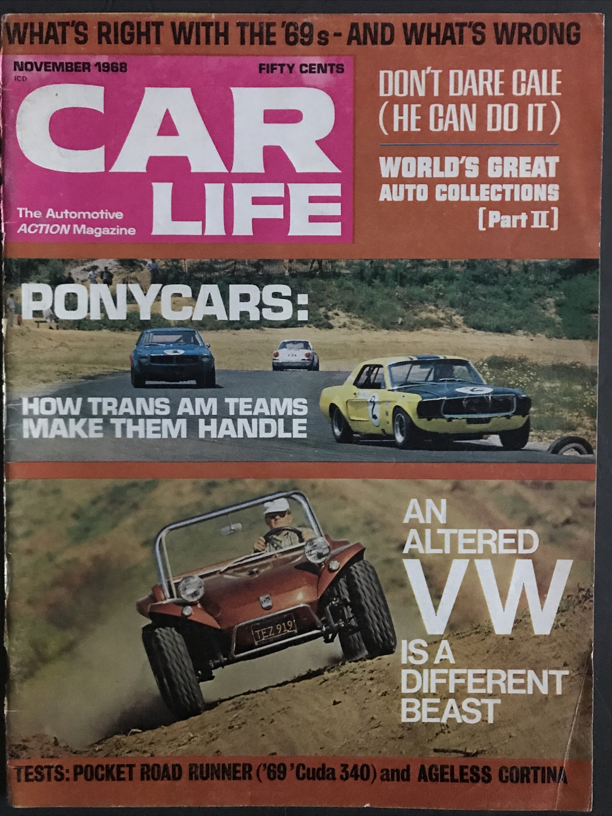 CAR LIFE MAGAZINE-NOVEMBER 1968-PONYCARS-ALTERD VW-POCKET ROAD RUNNER