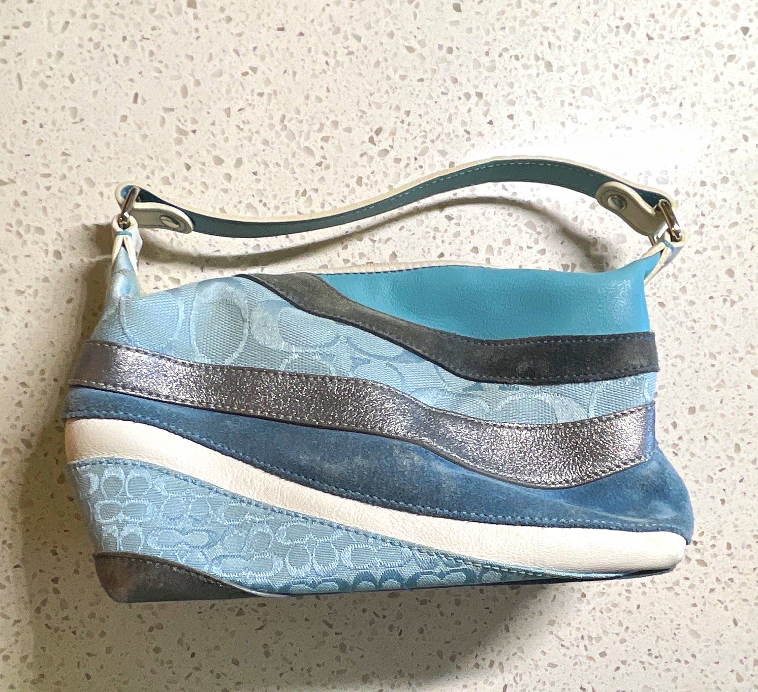 Coach Y2K Vintage Signature Logo Blue Suede Wave Patchwork Purse Handbag (rare)