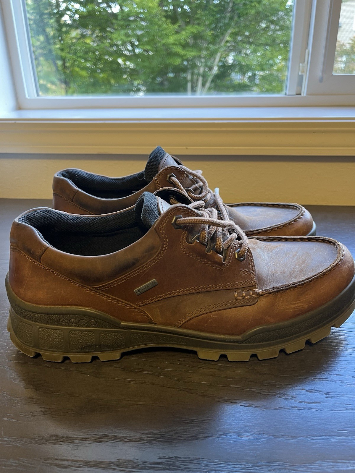 Ecco Track 25 Gore-Tex comfort Shoes Brown Leather Sz 10.5M quality luxury