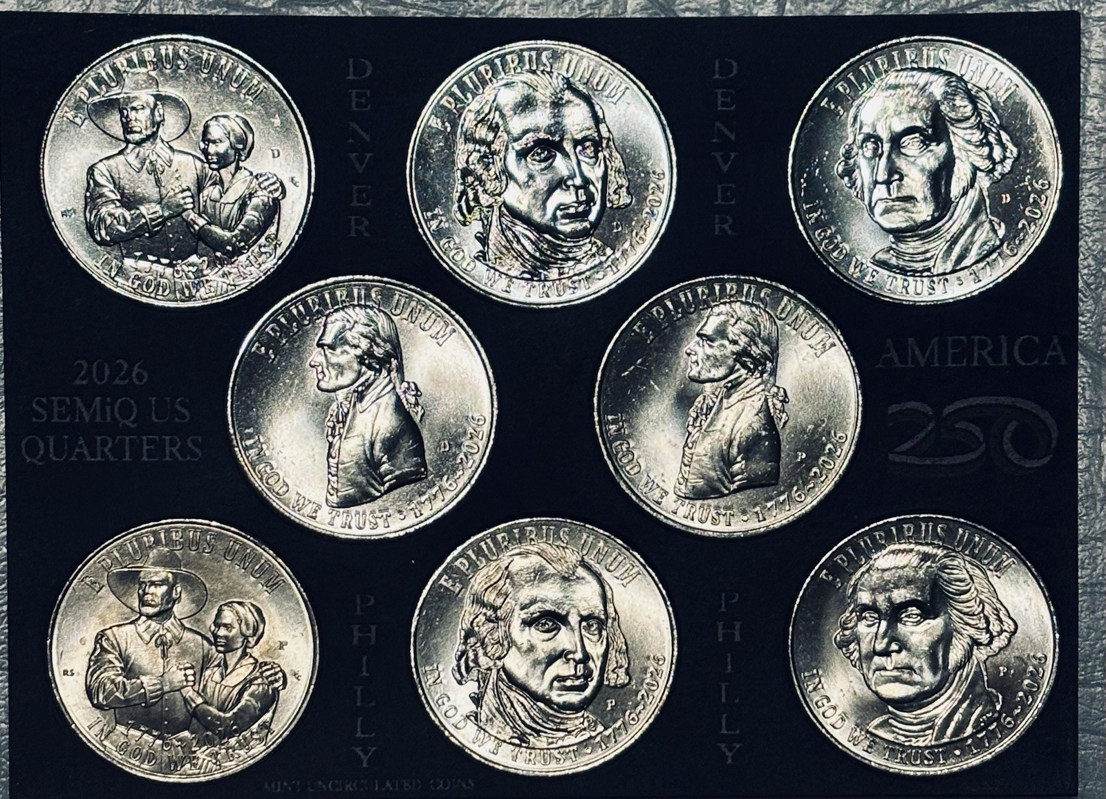 2026 U.S. Semiquincentennial Quarter Set – P & D – Uncirculated – 8 Coins