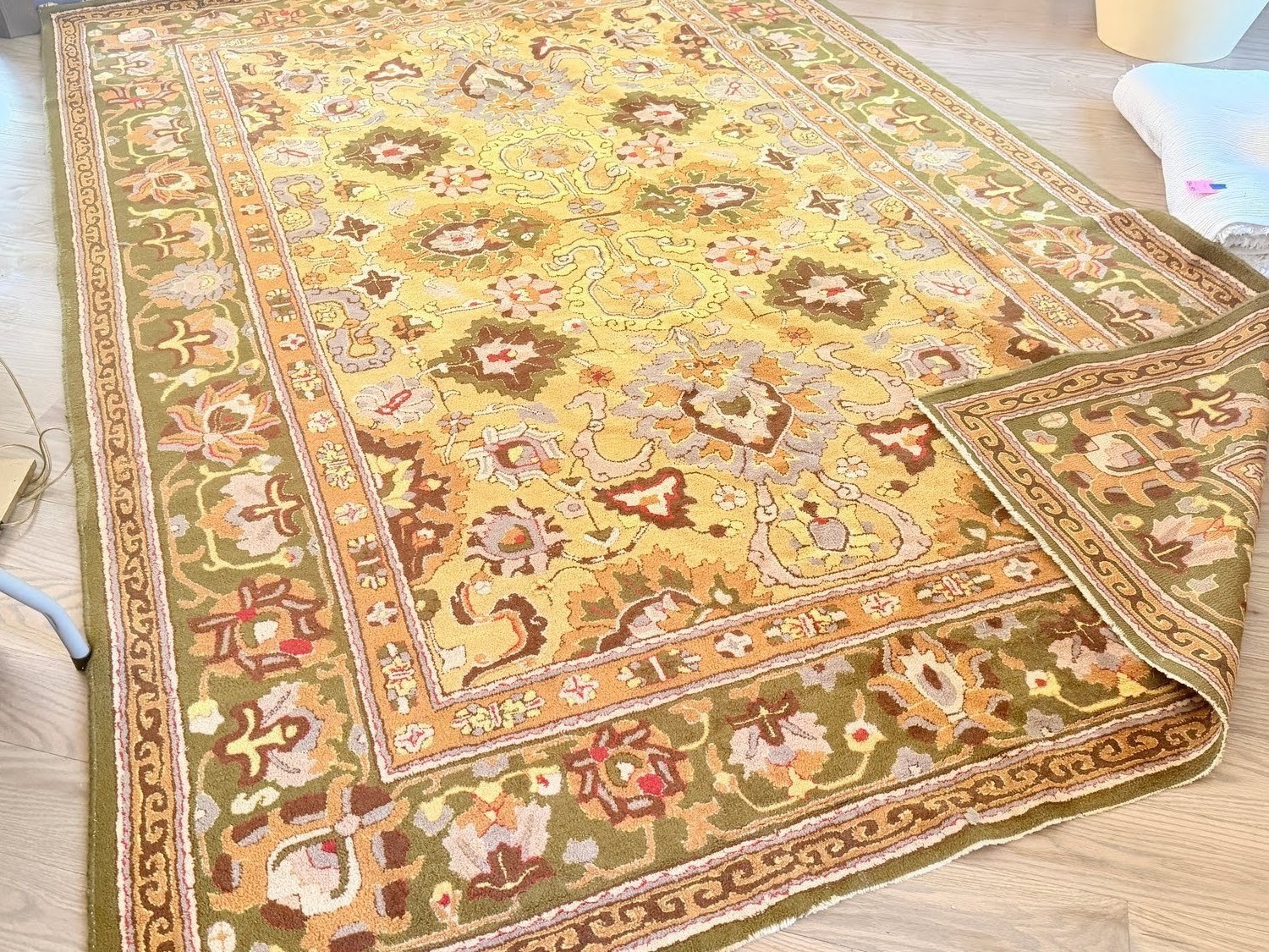 Beautiful 1950s French Janus Wool rug handmade Agra Design 7x10 mid century