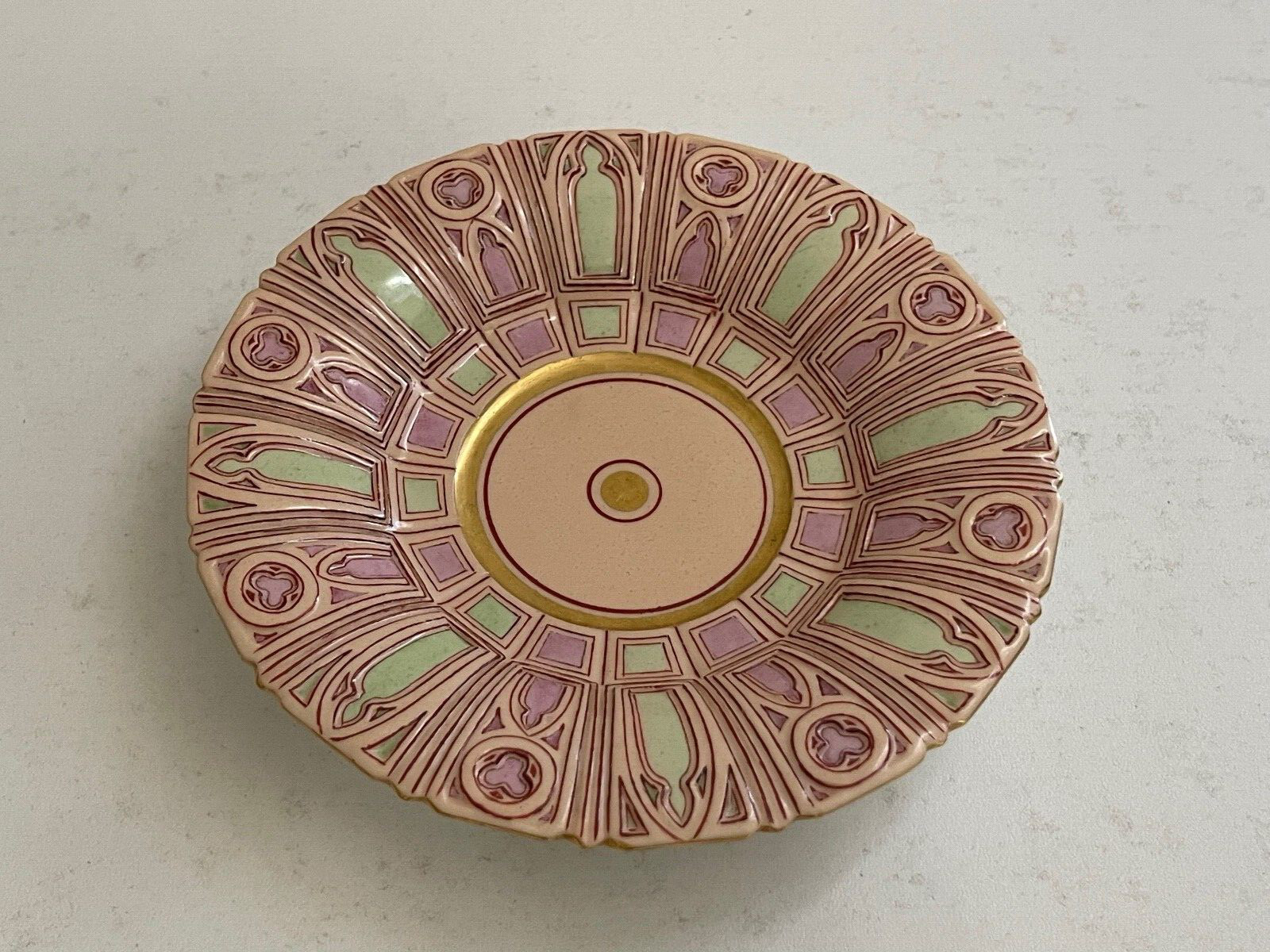Antique German Nymphenburg Porcelain Rare Saucer Plate Pink Green & Gold Dec.