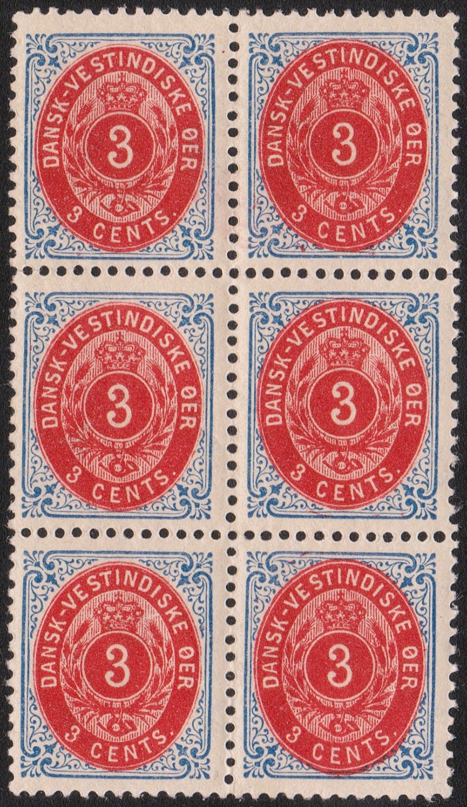 Danish West Indies 1898 Blk of 6 MNH Five #17 + #17a Fac#15 + #15V (Normal Frame Danish West Indies 1898 Blk of 6 MNH Five #17 + #17a Fac#15 + #15V (Normal Frame
