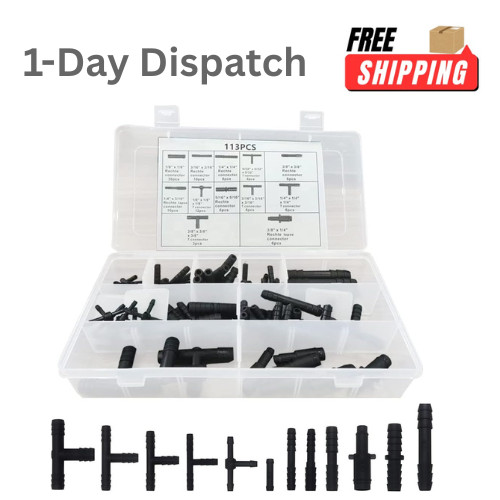 113PCS Vacuum Hose Connector Assortment Kit Nylon Auto Tee & Straight Fittings S