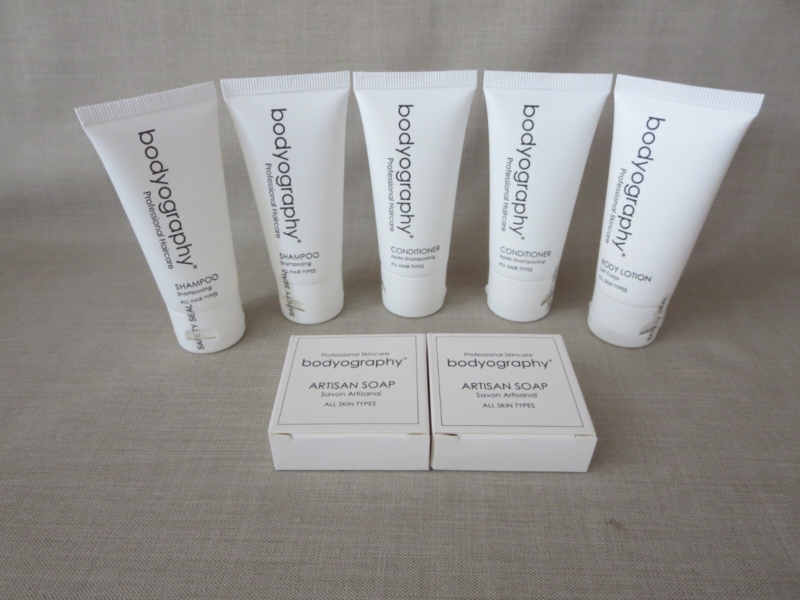Bodyography Travel Size VEGAN Shampoo/Conditioner/Body Lotion & Soap New Sealed