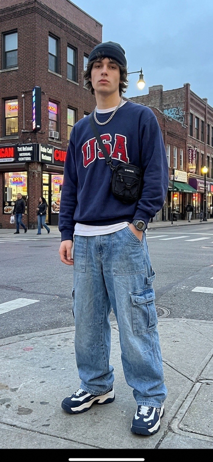 Vtg Steve Barrys Sweatshirt Adults L Navy USA Embroidered Retro Streetwear 90s