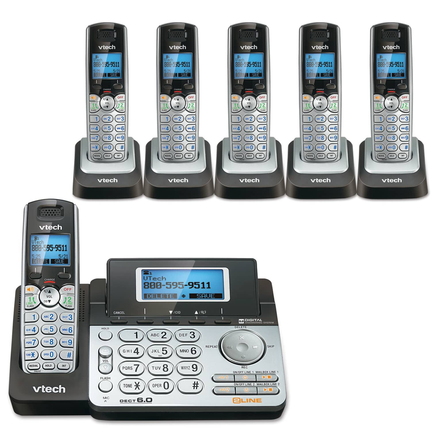 VTech 6 Handset 2 Line Phone System with Call Block & Caller ID/Waiting