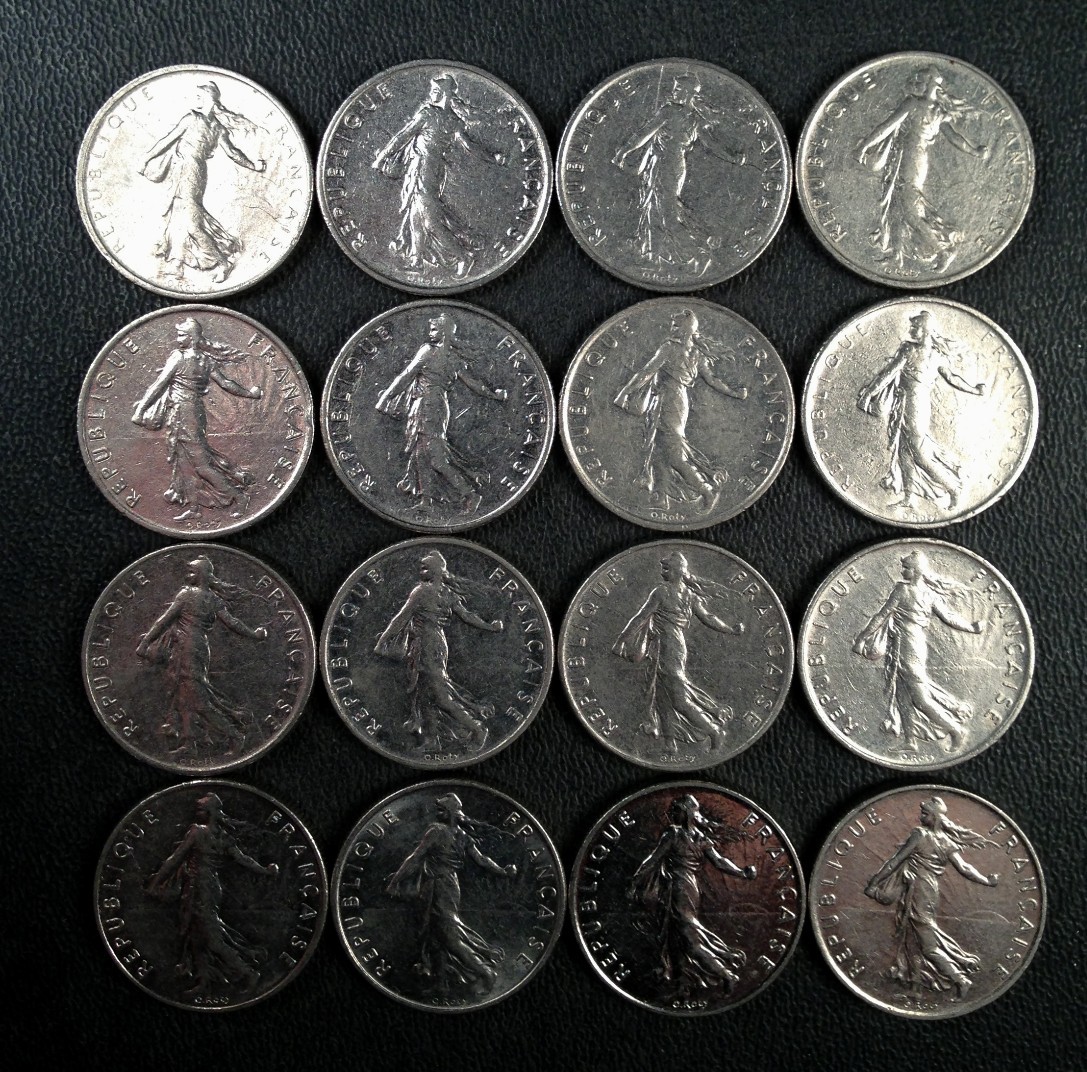France Coin Lot - 16 1/2 Franc Coins - PURE NICKEL 