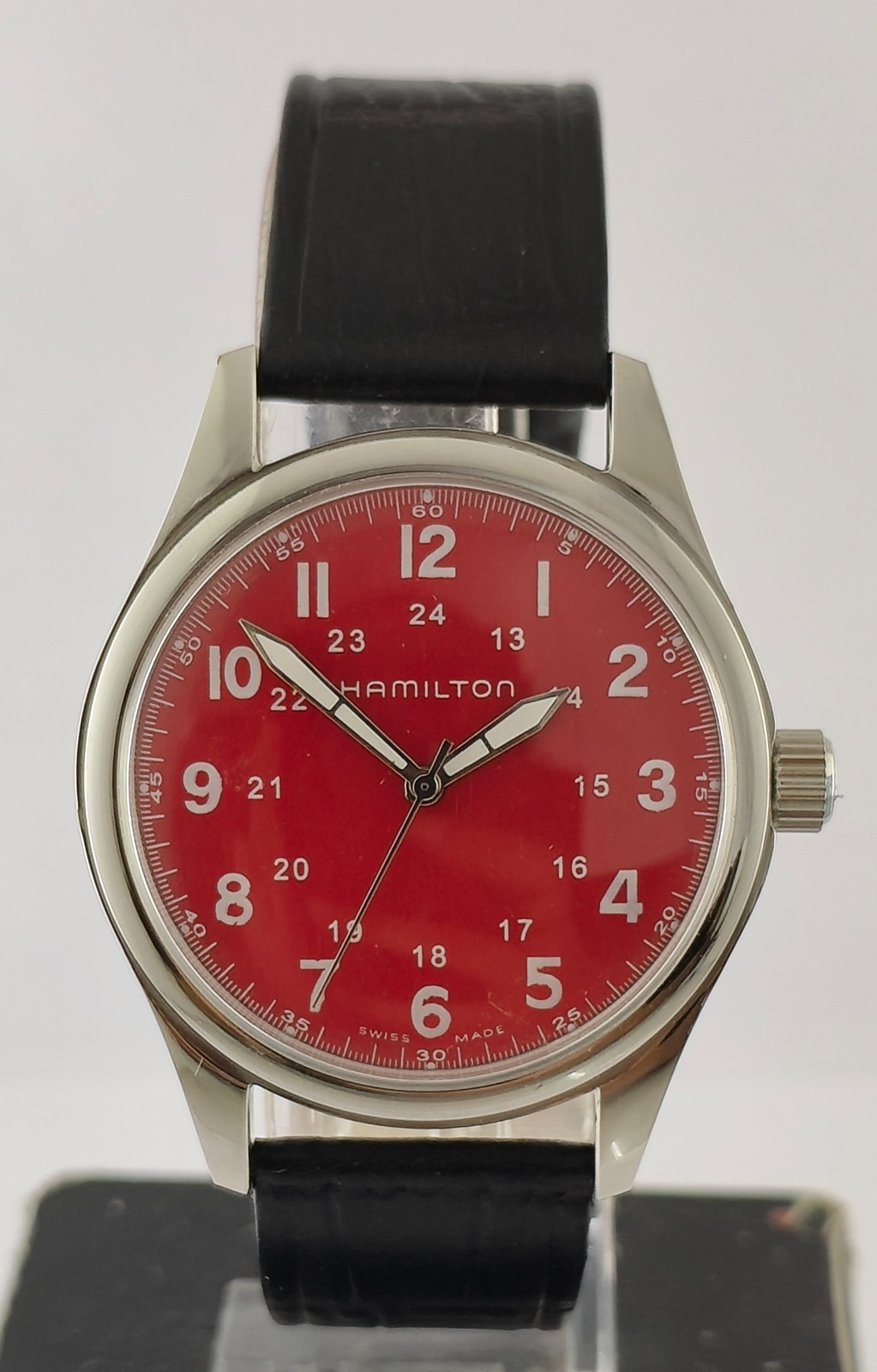 Vintage Refurbished Hamilton Hand-Winding Red Dial 17 Jewels Men Wristwatch