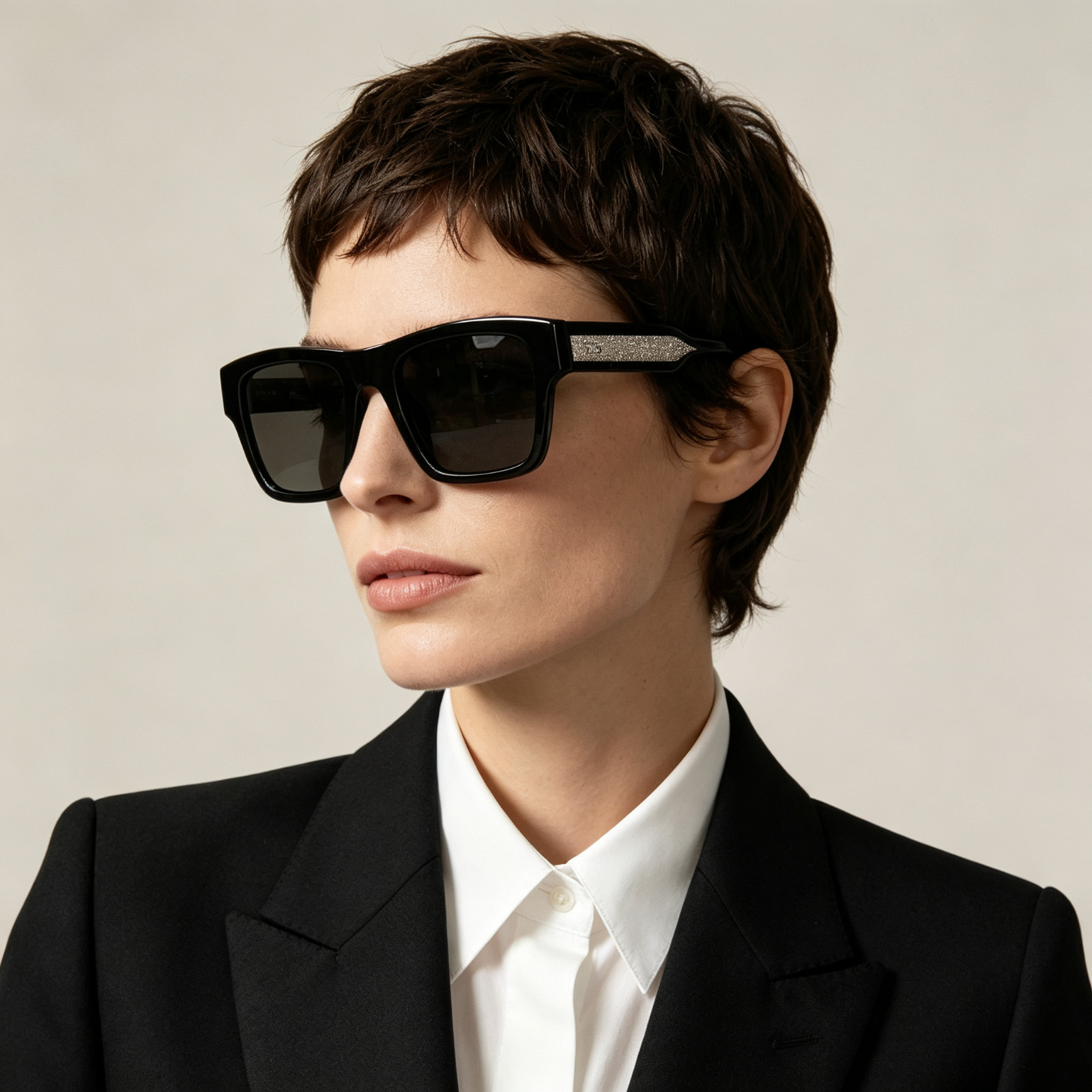 Gucci GG2072SA Black Square Shades Silver Arm Dark Grey 52-22-145