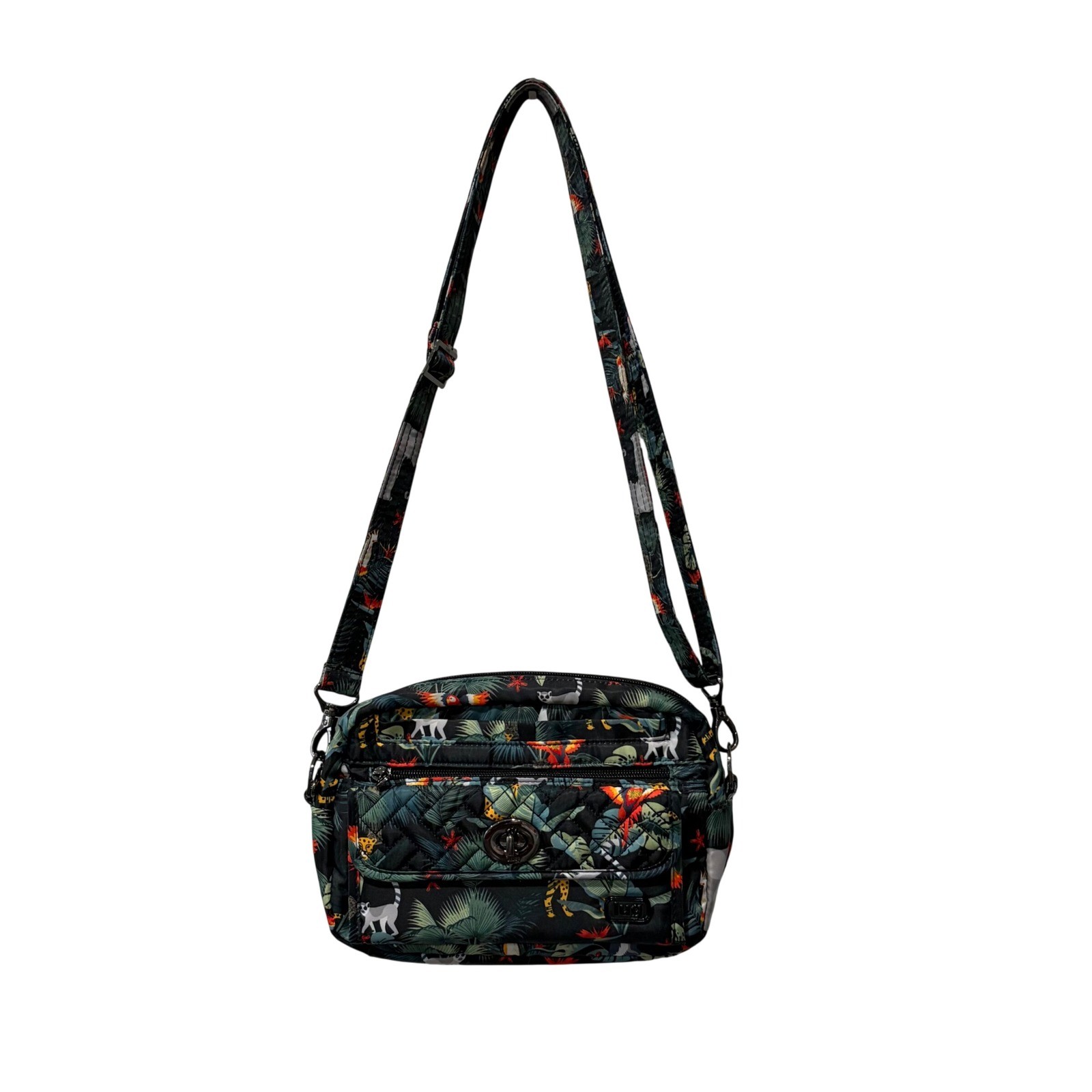 Lug Switch Carousel Crossbody Bag Wildlife Black Tropical Animal RFID Wallet