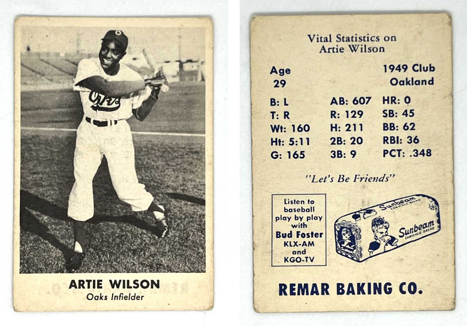 1950 Remar Bread Artie Wilson Oakland Oaks D317-5 PCL Negro Leagues Star
