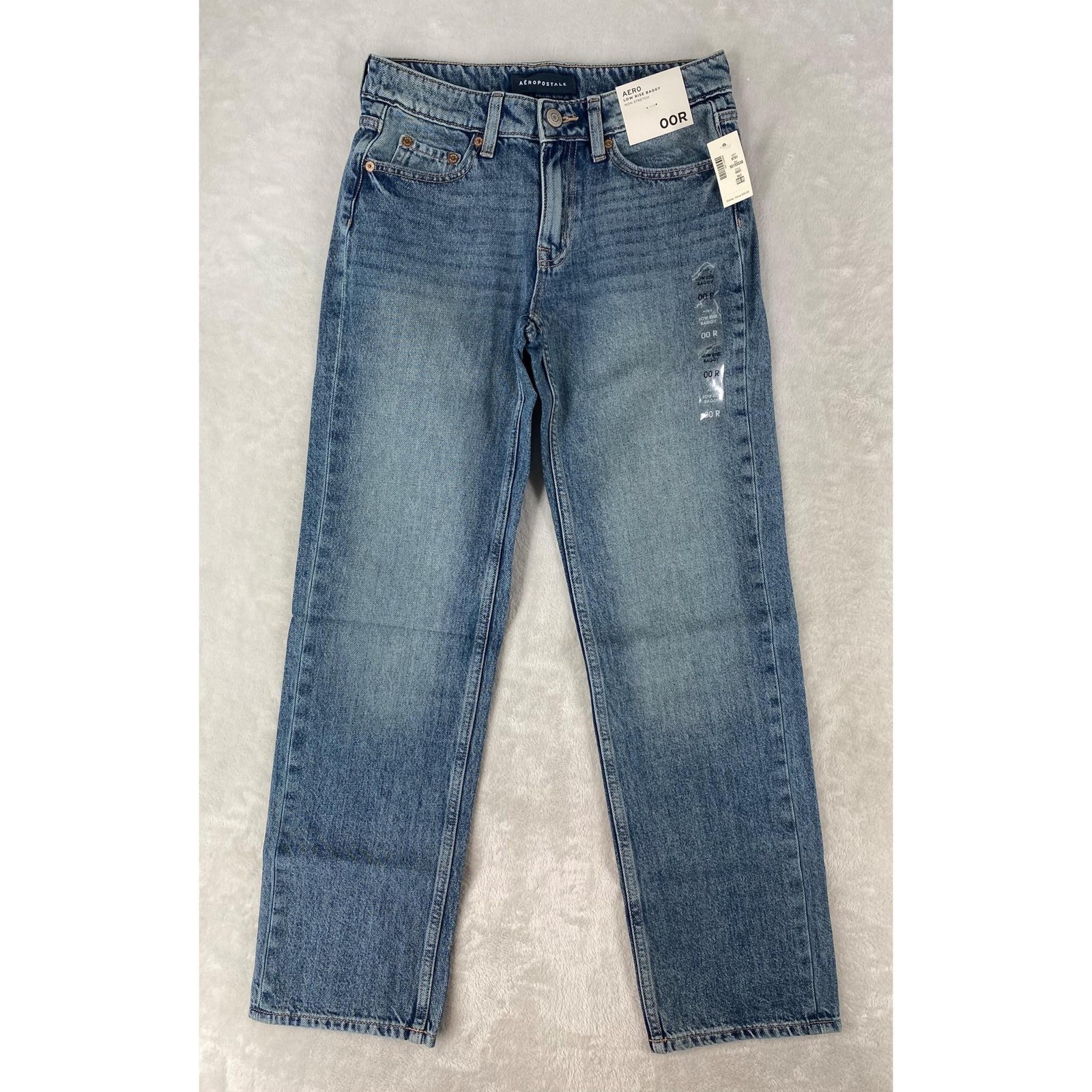 Aeropostale Jeans Womens 00 Blue Low Rise Baggy Straight Denim Non Stretch NEW