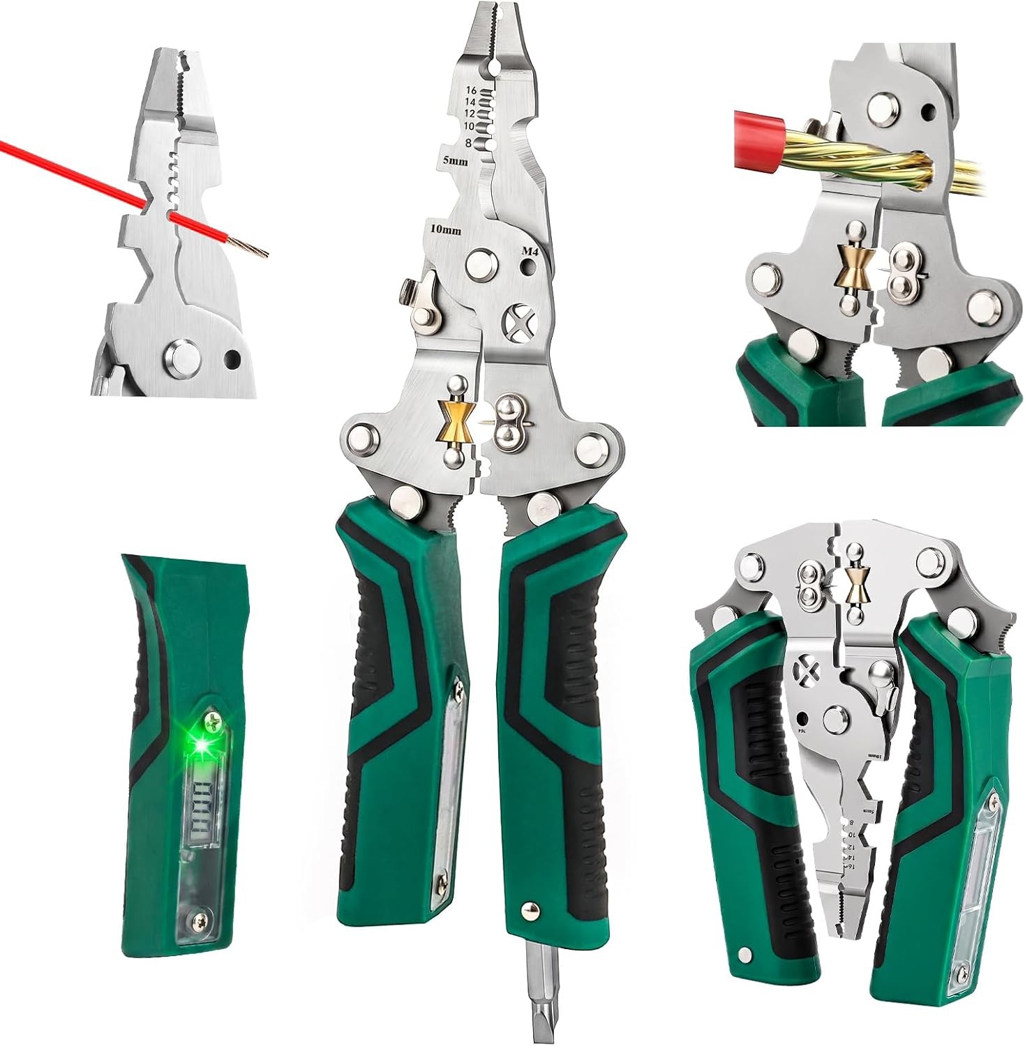 GRENTOOL 18-In-1 Heavy Duty Wire Stripper Pliers – AC/DC Dual Range 12-220V, Tes