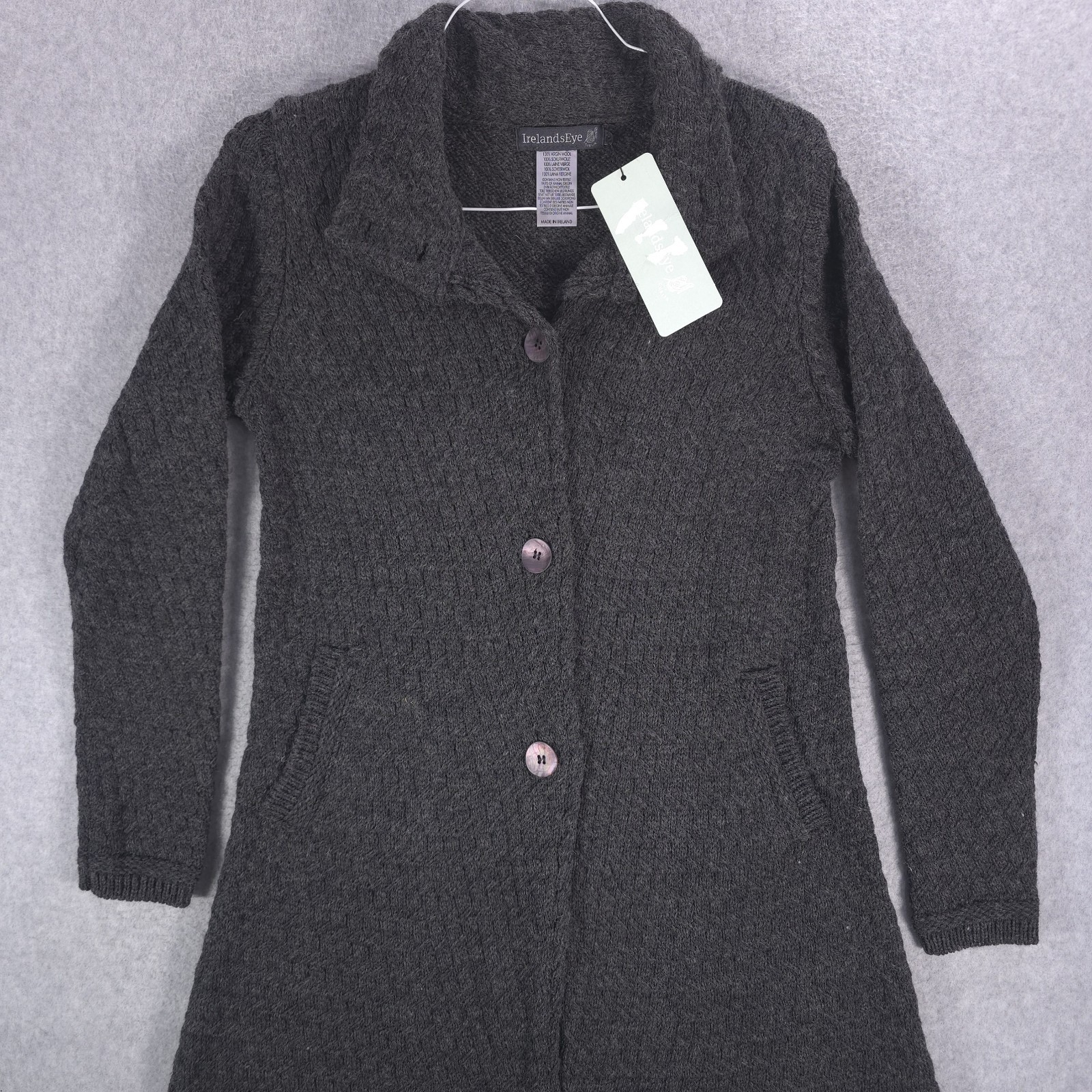Irelands Eye Virgin Wool Textured Knit Button Cardigan Sweater Womens Small