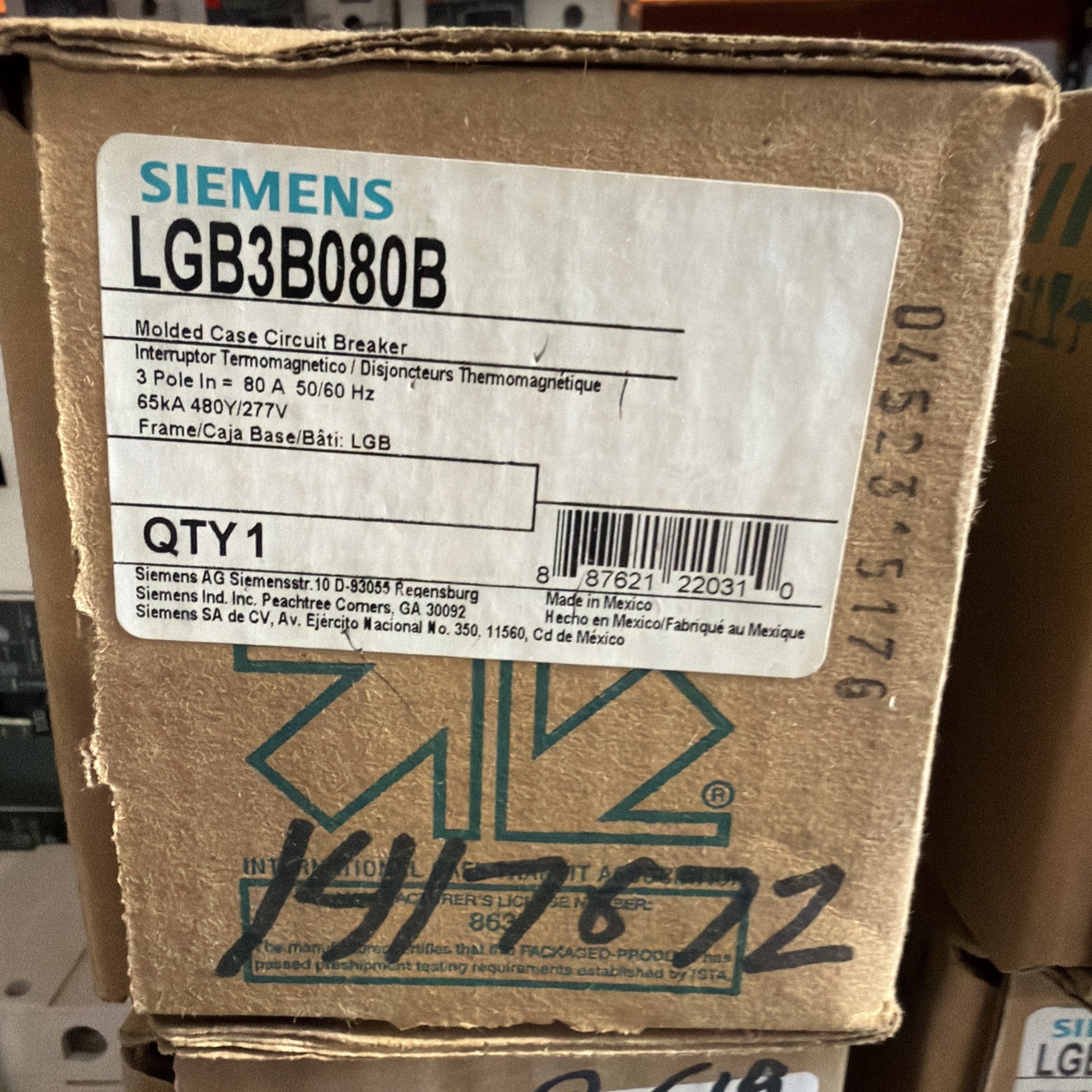 Siemens LGB3B080B / LGB3B080 3 POLE 80 AMP Circuit Breaker NEW IN BOX Siemens LGB3B080B / LGB3B080 3 POLE 80 AMP Circuit Breaker NEW IN BOX