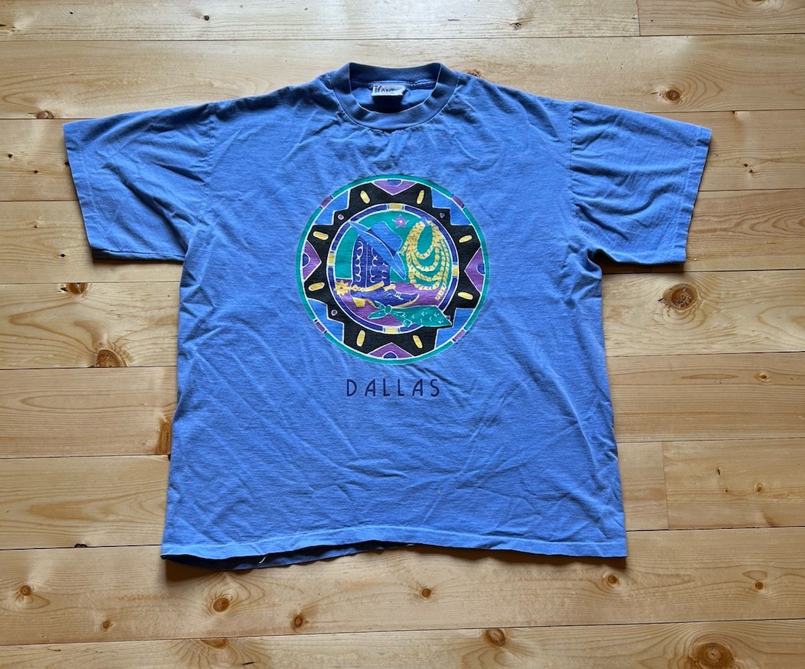 VTG Dallas Texas Men\'s T-Shirt Size XL Colorful Graphic Print Blue Short Sleeve VTG Dallas Texas Men\'s T-Shirt Size XL Colorful Graphic Print Blue Short Sleeve