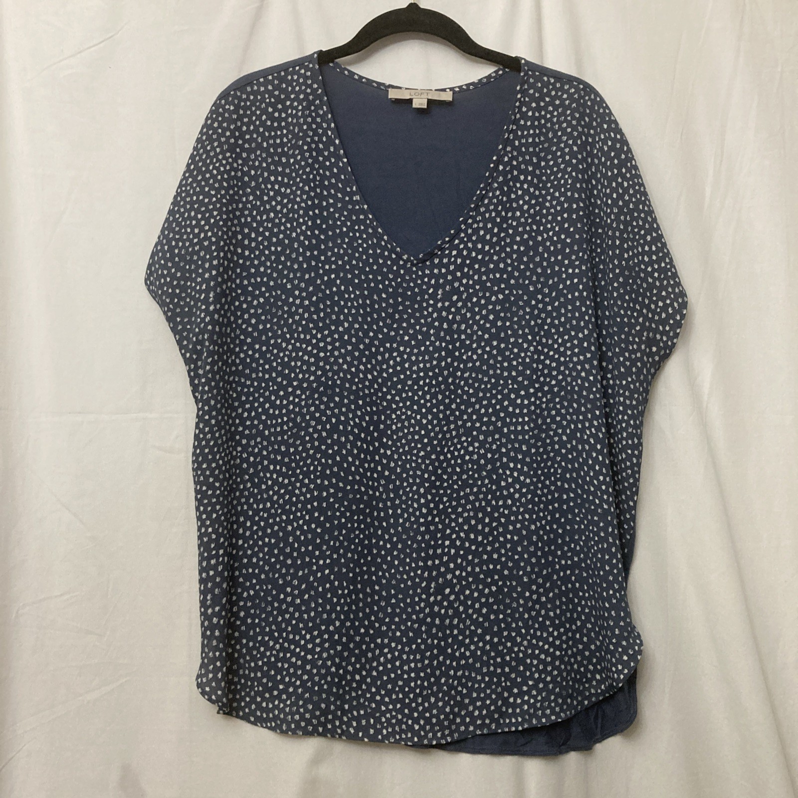 Loft Blue Sleeveless Top w/Front Dapple Dot Pattern & Sheer Solid Back - SZ L