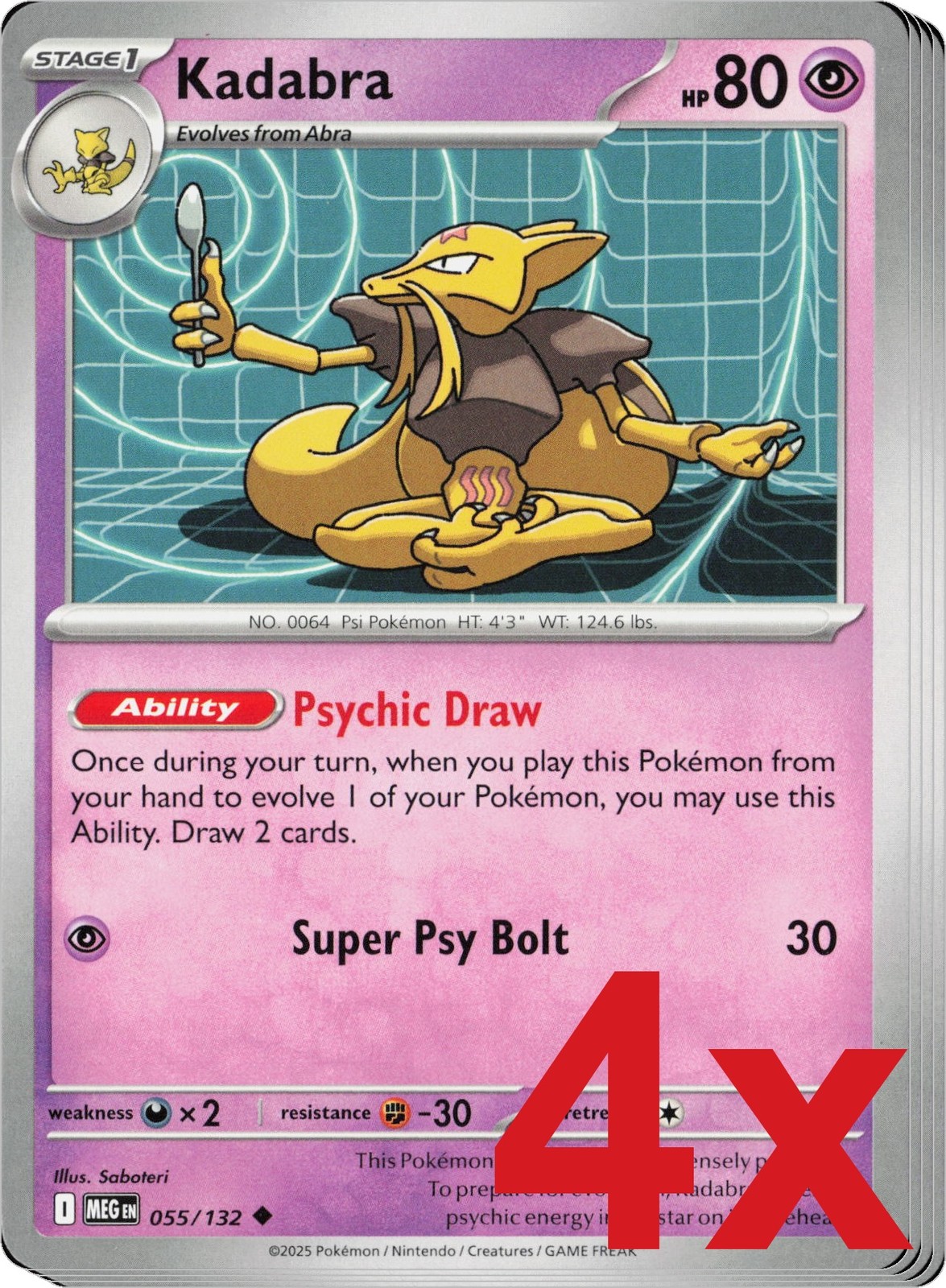 4x Kadabra 055/132 Pokemon TCG Playset ME01: Mega Evolution