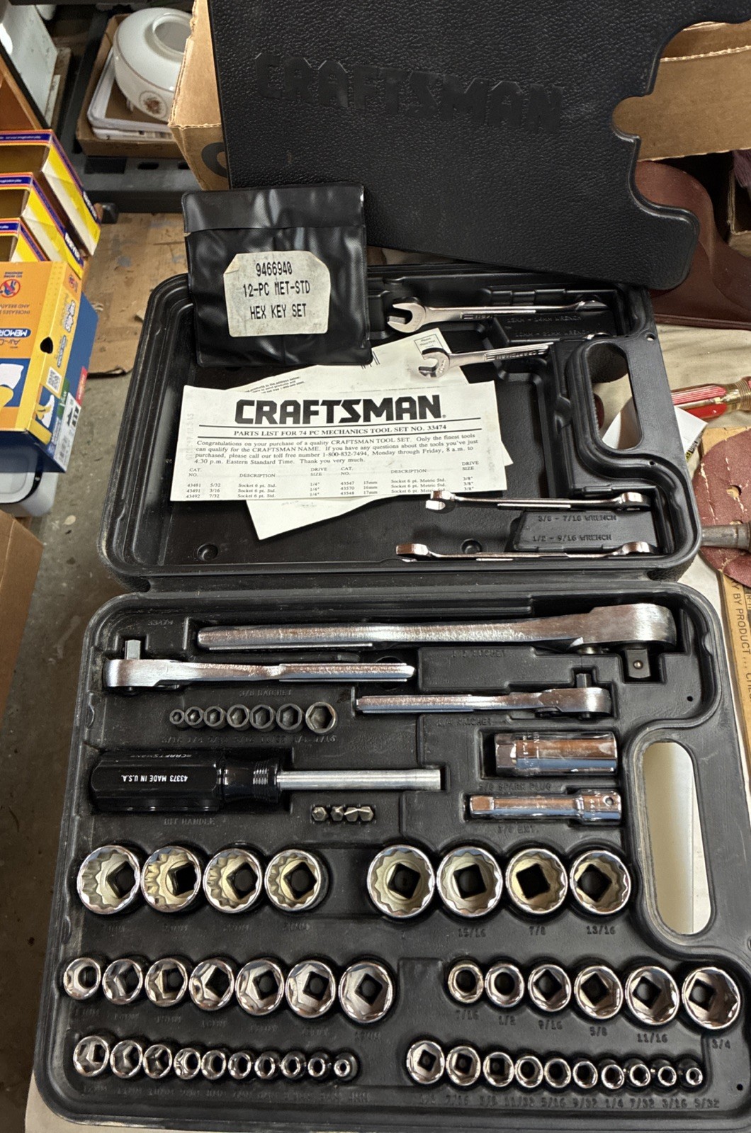 Vintage Craftsman USA 74pc Mechanics Tool Set Socket Ratchet 33474 Complete NOB