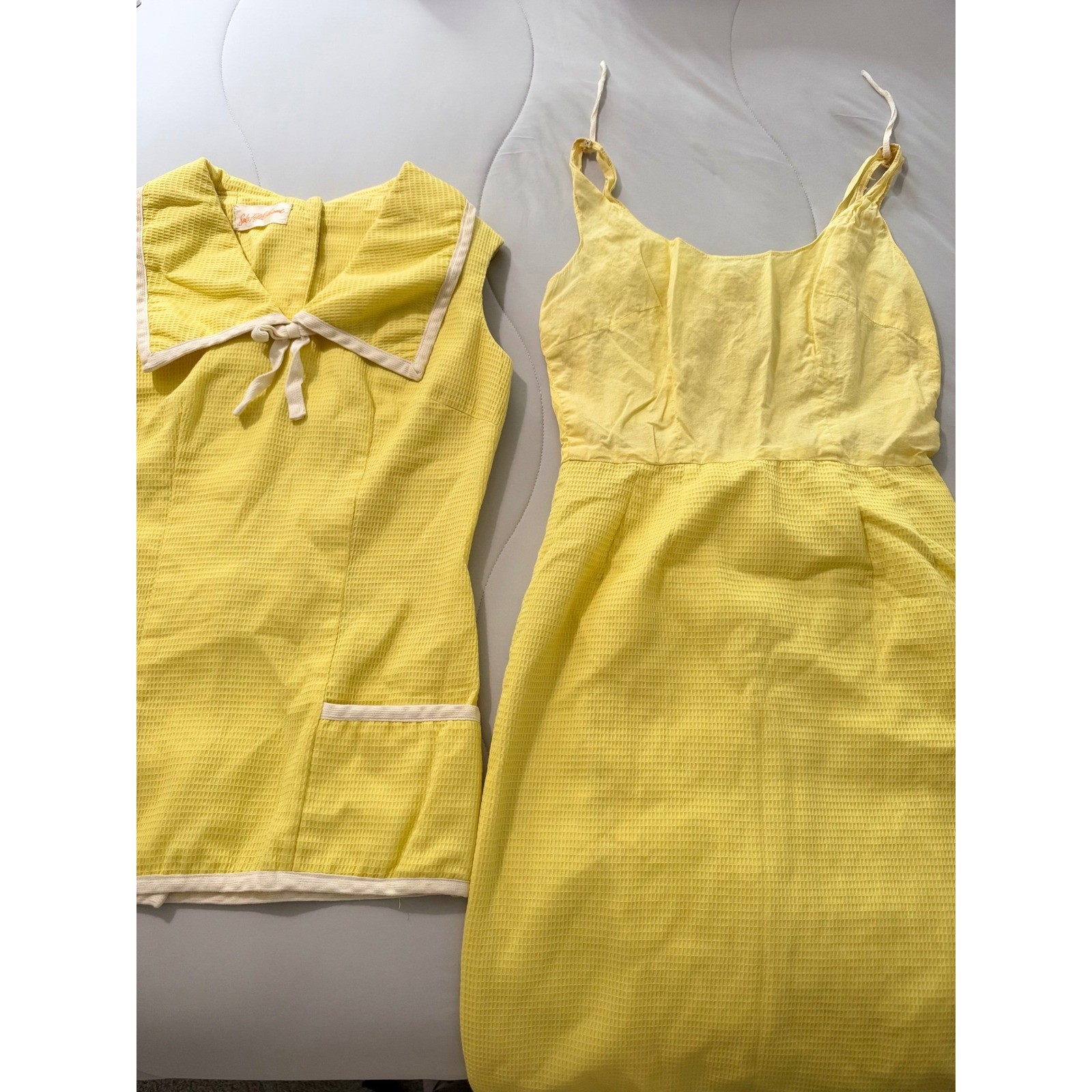 Vintage Saks Fifth Avenue Yellow Seersucker Sailor Collar 2 Piece Dress Set