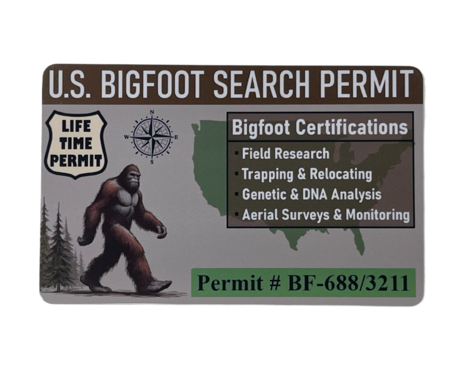 Bigfoot ID Card Sasquatch Search Permit Bigfoot Card Funny ID Cards Joke Cards
